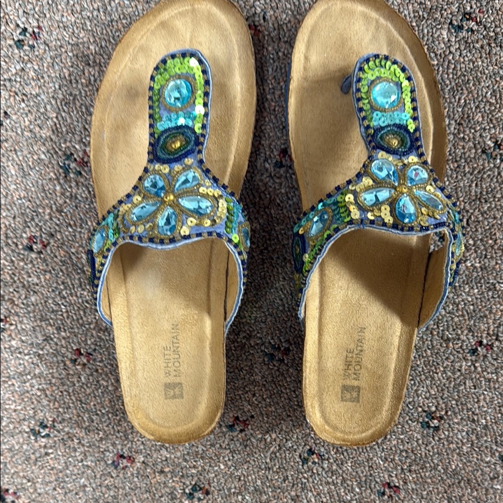 White Mountain Beaded Sandals - Blue and Green